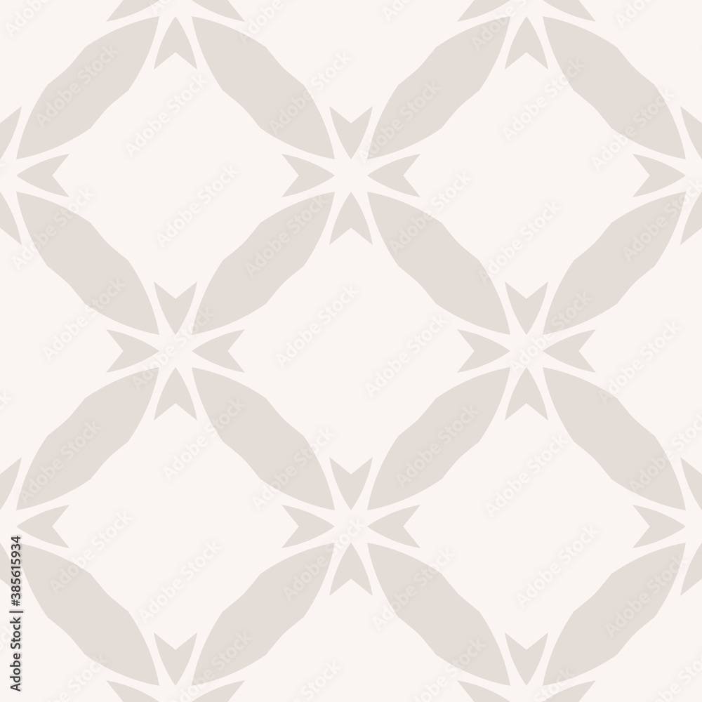 Vector geometric ornament. Abstract seamless pattern with grid, lattice, net, floral shapes, diamonds, tiles. Beige color. Elegant background texture. Subtle repeat design for decor, fabric, wallpaper