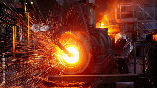 Foto Iron pipe centrifugal pipe casting machine at the foundry