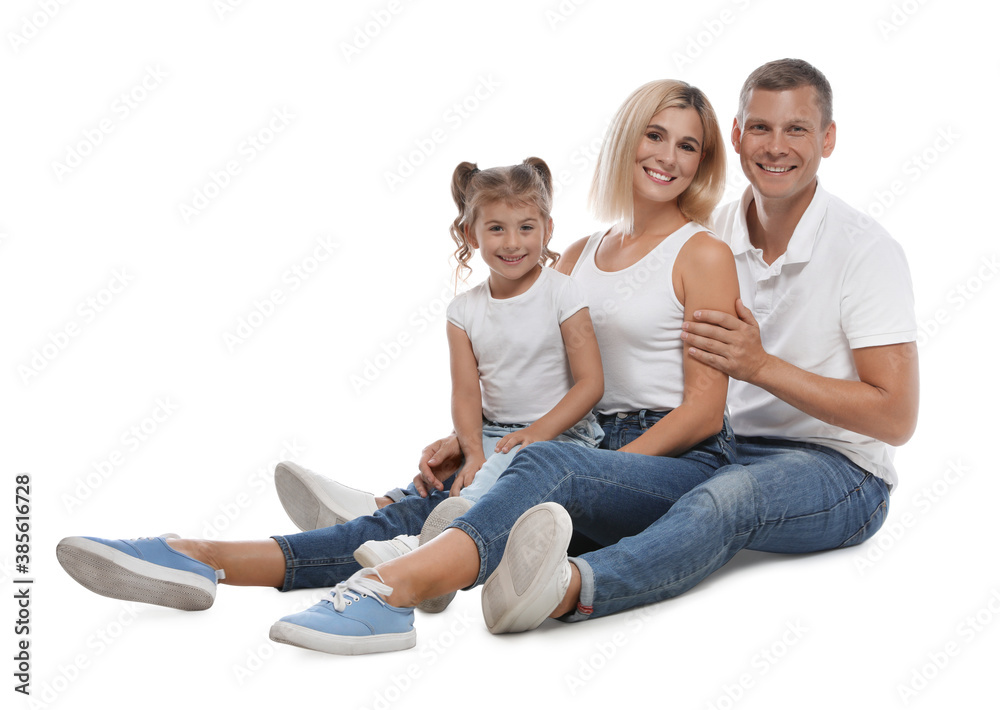 Happy family with child on white background Happy family with child on white background