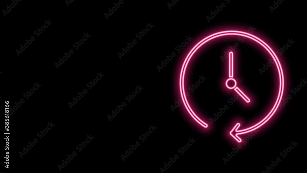 Glowing neon line Clock icon isolated on black background. Time symbol. 4K Video motion graphic animation Glowing neon line Clock icon isolated on black background. Time symbol. 4K Video motion graphic animation