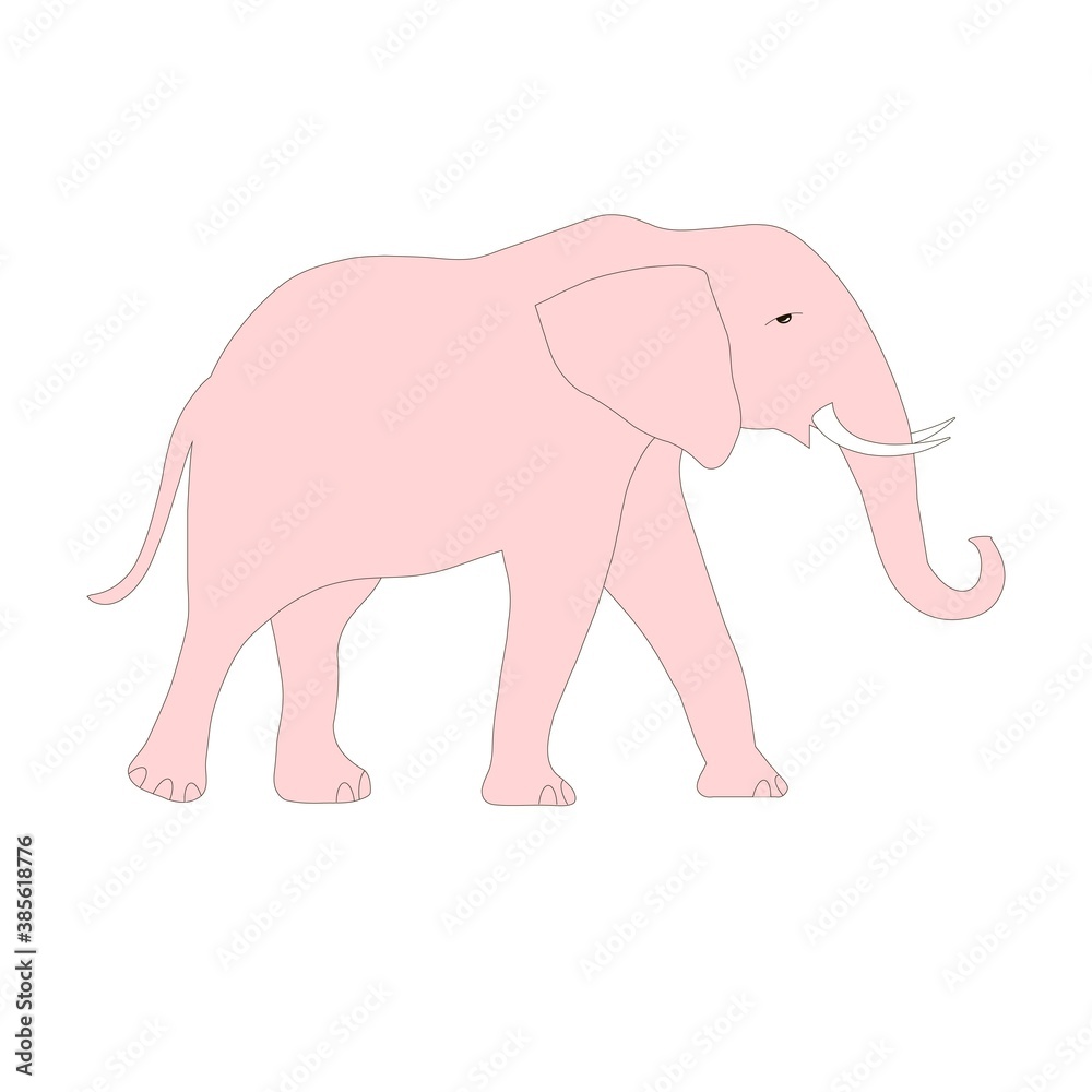 Pink elephant object isolated art design stock vector illustration for web, for print, for coloring page