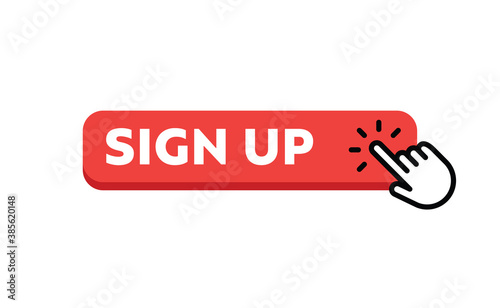 Sign up button with hand clicking icon.