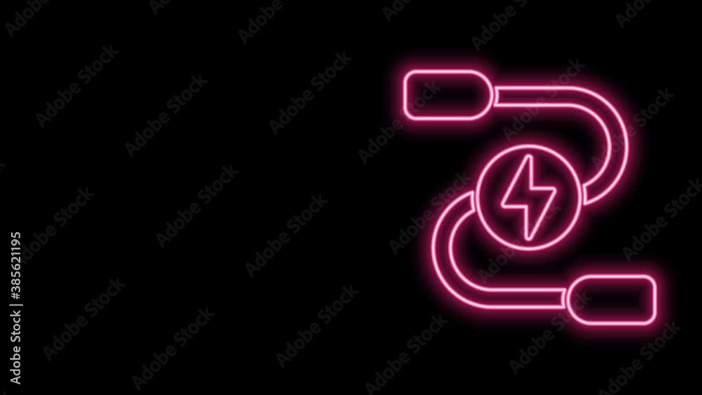Glowing neon line Car battery jumper power cable icon isolated on black background. 4K Video motion graphic animation Glowing neon line Car battery jumper power cable icon isolated on black background. 4K Video motion graphic animation