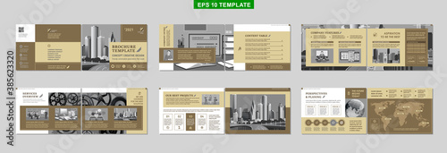 Brochure creative design. Multipurpose template with cover, back and inside pages. Trendy minimalist flat geometric design. Horizontal landscape a4 format.