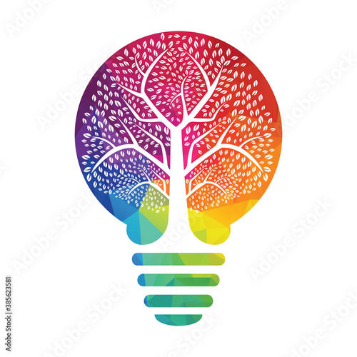 Bulb Lamp Heavy Green Tree Vector Template Design. Bulb Tree Vector Design.