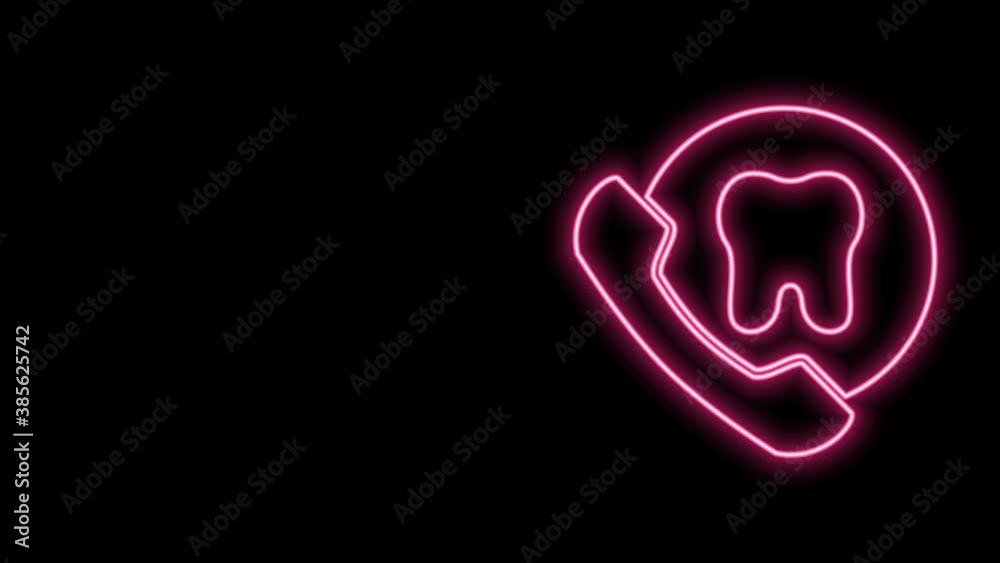 Glowing neon line Online dental care icon isolated on black background. Dental service information call center. 4K Video motion graphic animation Glowing neon line Online dental care icon isolated on black background. Dental service information call center. 4K Video motion graphic animation