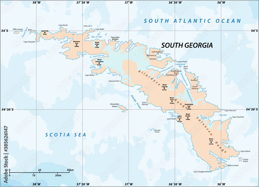 South Georgia Island Map, United Kingdom