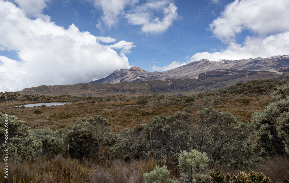 Image of a landscape with lakes, mountains and vegetation in Los nevados national natural park in Colombia Image of a landscape with lakes, mountains and vegetation in Los nevados national natural park in Colombia