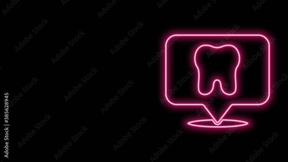 Glowing neon line Dental clinic location icon isolated on black background. 4K Video motion graphic animation Glowing neon line Dental clinic location icon isolated on black background. 4K Video motion graphic animation