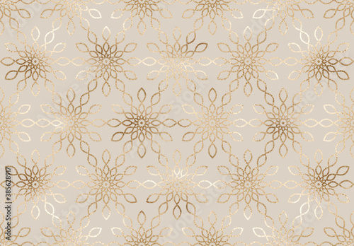 Geometric gold glitter decoration flower seamless pattern.
