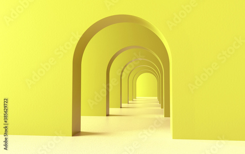 Fototapeta Naklejka Na Ścianę i Meble -  3d rendering. Arch hallway simple geometric background, architectural corridor, portal, arch columns inside empty wall. Modern minimal concept