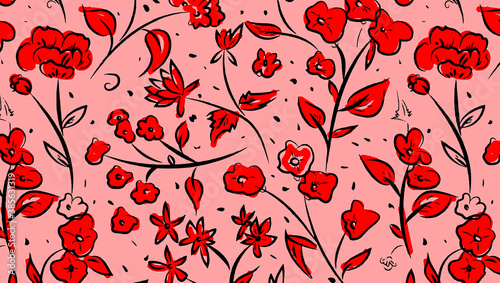 seamless pattern with red flowers