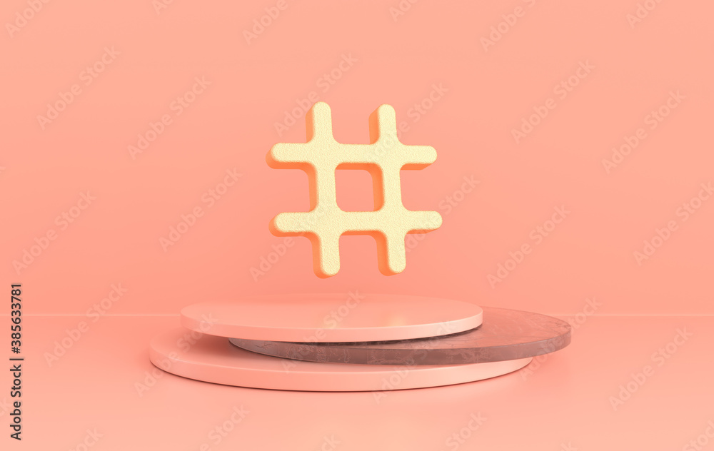 Hashtag search link symbol 3d rendering. Hash mark, user reply sign, hashtag, tag, comments thread mention, topic social media notification icon. - obrazy, fototapety, plakaty 