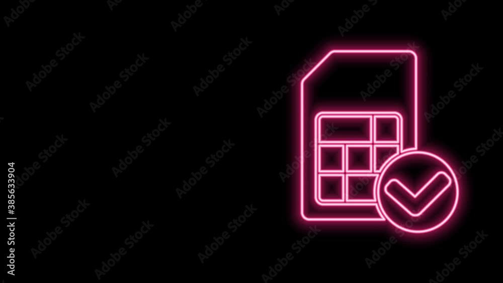 Glowing neon line Sim card icon isolated on black background. Mobile cellular phone sim card chip. Mobile telecommunications technology symbol. 4K Video motion graphic animation Glowing neon line Sim card icon isolated on black background. Mobile cellular phone sim card chip. Mobile telecommunications technology symbol. 4K Video motion graphic animation
