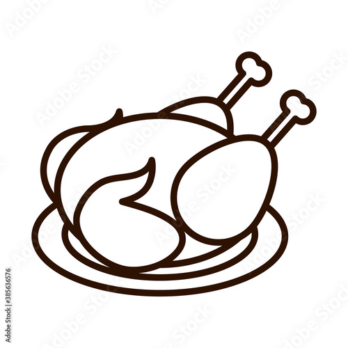roasted chicken in dish dinner line icon style