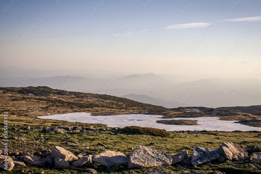 Landscape of the highest mountains in Portugal, Serra da Estrela, skiing resort in winter, with some snow in the spring