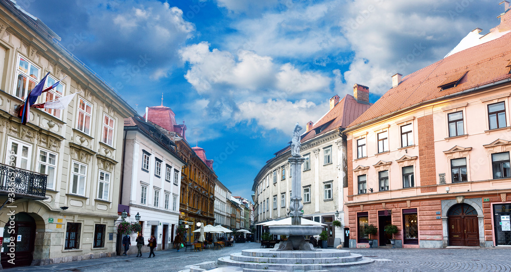 panorama view square in the old town Ljubljana