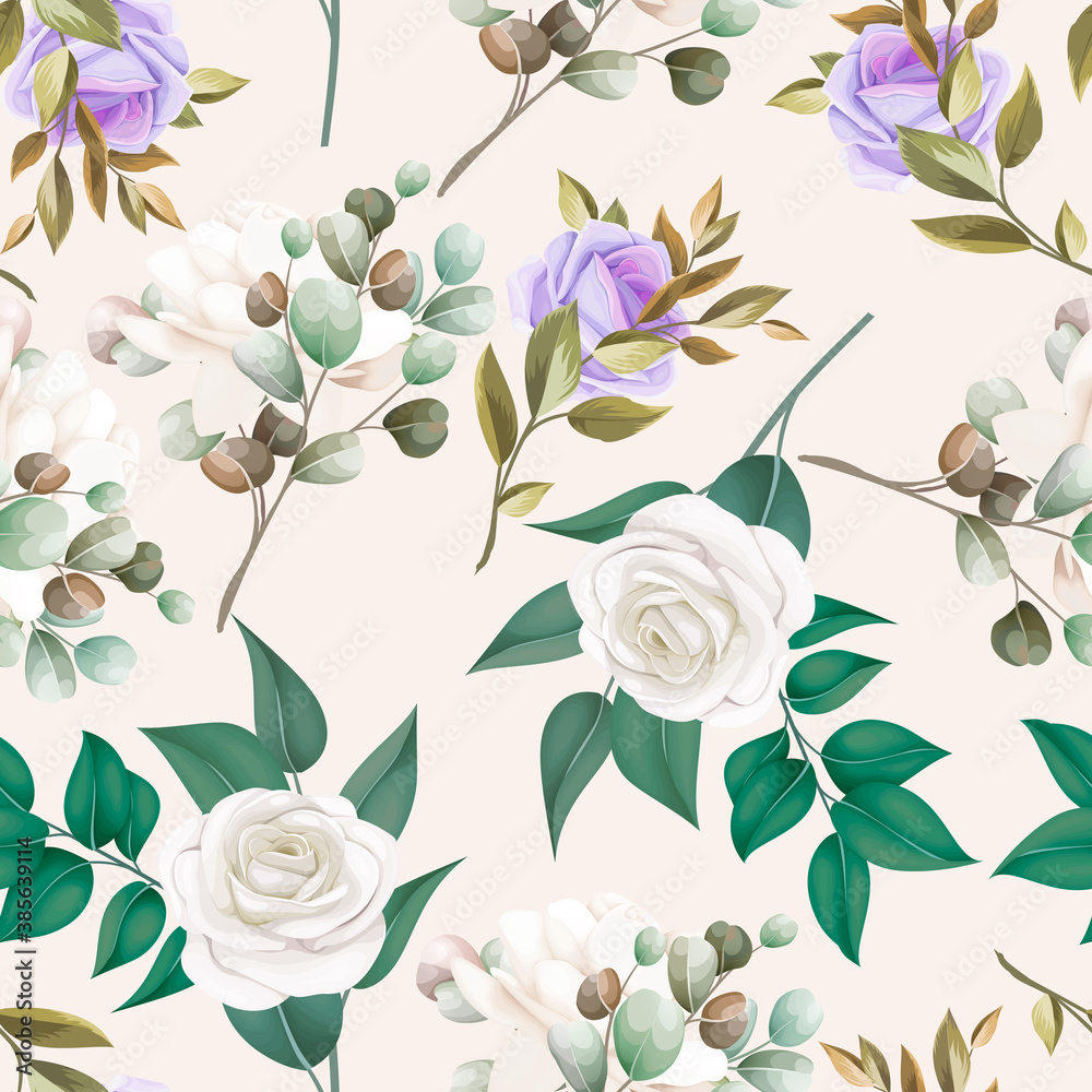 Beautiful seamless pattern flowers and leaves design