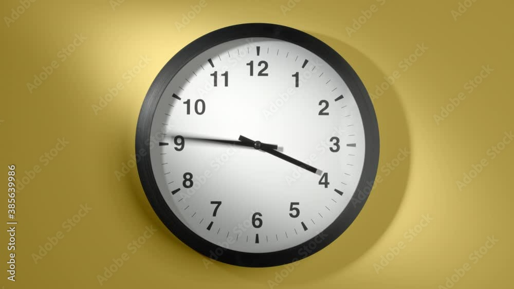 Clock Face in Time Lapse on Yellow Wall in Office Clock Face in Time Lapse on Yellow Wall in Office