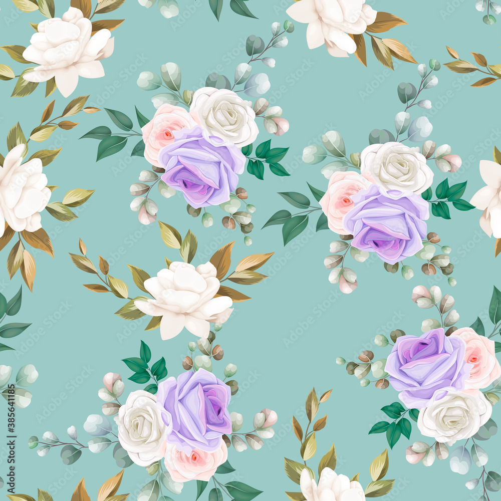 Beautiful seamless pattern flowers and leaves design
