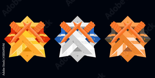 Set of gui crossed sword medal with Golden, silver, and bronze for game ui asset elements vector illustration