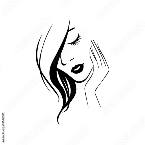 Girl face isolated on white background. Beauty clipart, beauty salon. Hairdresser, Hair, Barber. Linear vector illustration.