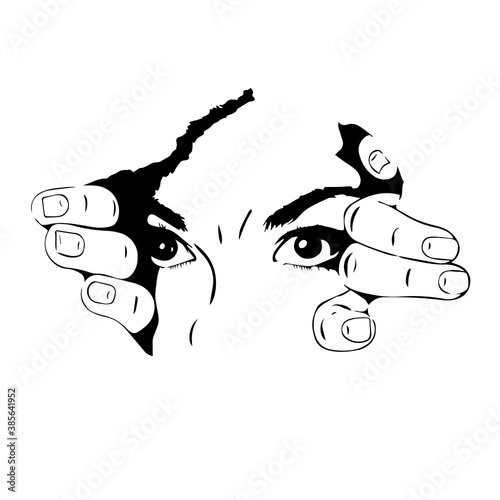 vector image of realistic eyes and face black and white image. Symbol, icon, logo, t-shirt print. stern look. aggressiveness, strength. Vector illustration isolated on white background