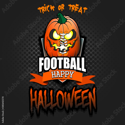 Happy Halloween. Template football design. Logo football ball in the form of a pumpkin on an isolated background. Pattern for banner  poster  greeting card  party invitation. Vector illustration