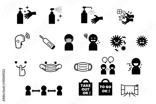 coronavirus infection control icon set for shops
