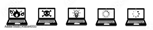  Laptop computer trouble pictogram illustration set