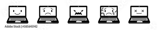 Laptop computer icon set with various expressions