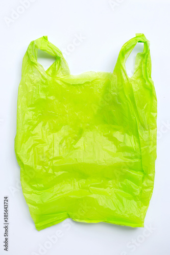 Colorful plastic bags on white background.