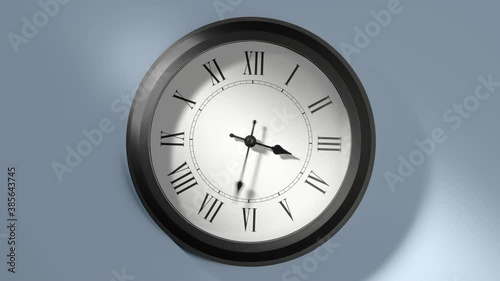 Latin Clock Face in Time Lapse on Light Blue Wall