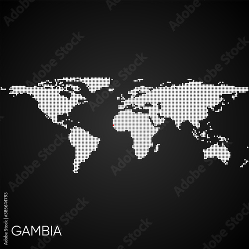 Dotted world map with marked gambia