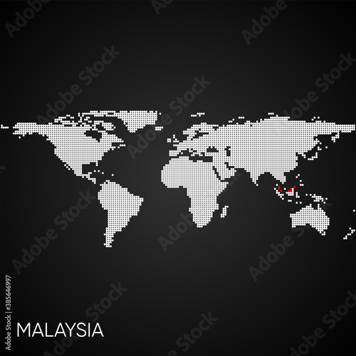 Dotted world map with marked malaysia