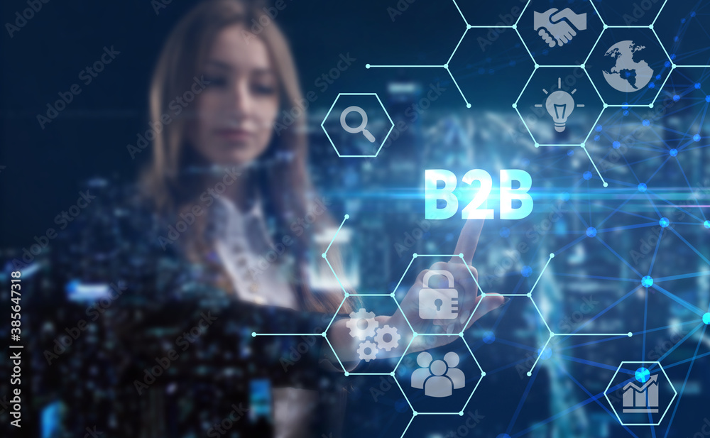 Business, technology, internet and network concept. Young businessman thinks over the steps for successful growth: B2B Business, technology, internet and network concept. Young businessman thinks over the steps for successful growth: B2B