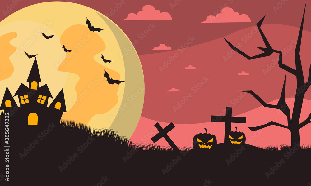 Halloween background banner fullmoon scary vector concept.