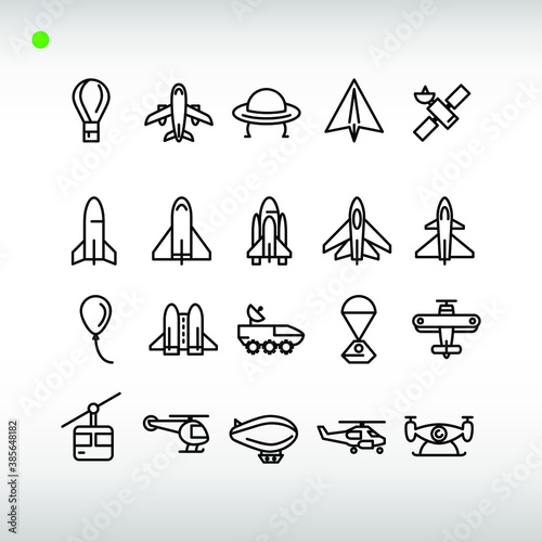 aircraft icon set in outline style
