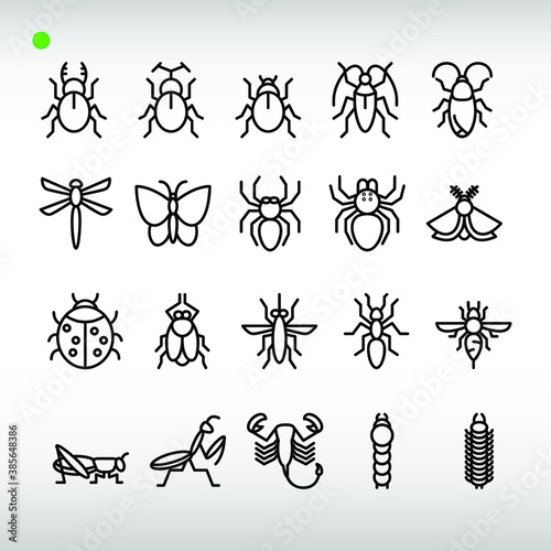 insect icon set in outline style 