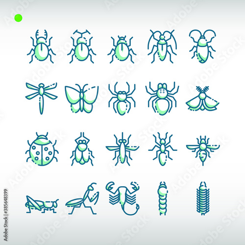 insect icon set in two tone blue color style
