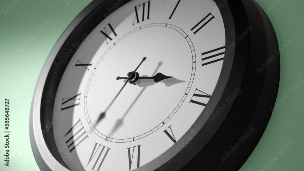 Latin Clock Face in Time Lapse on Green Wall Latin Clock Face in Time Lapse on Green Wall