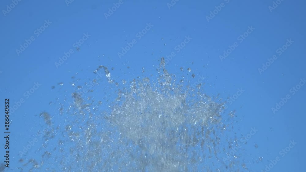 Fountain Water Bursting In Clear Blue Sky Background At Anseong Farmland. Gyeonggi-do Province, Seoul, South Korea - low angle shot Fountain Water Bursting In Clear Blue Sky Background At Anseong Farmland. Gyeonggi-do Province, Seoul, South Korea - low angle shot