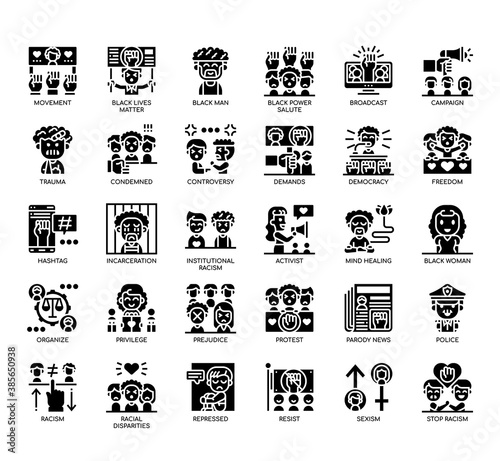 Set of black lives matter thin line and pixel perfect icons for any web and app project.