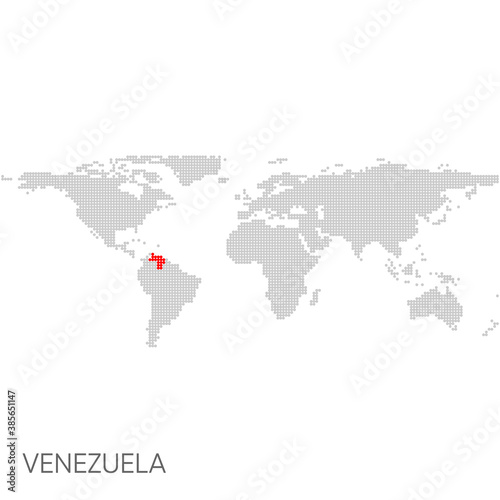 Dotted world map with marked venezuela