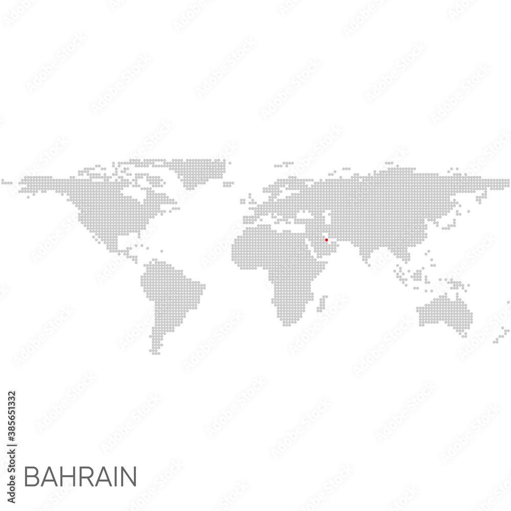 Dotted world map with marked bahrain