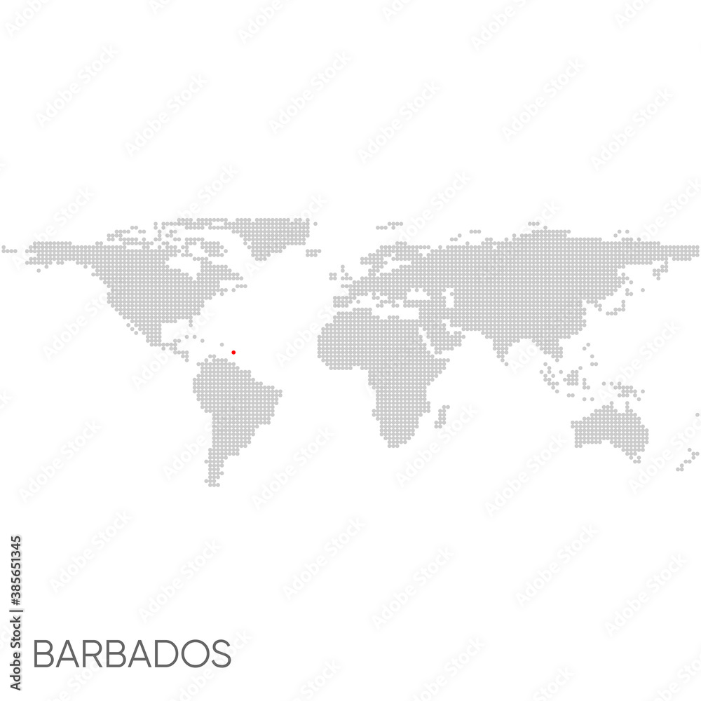 Dotted world map with marked barbados
