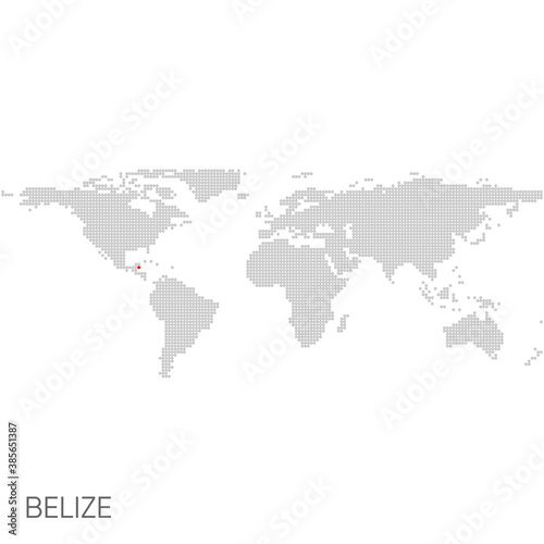 Dotted world map with marked belize