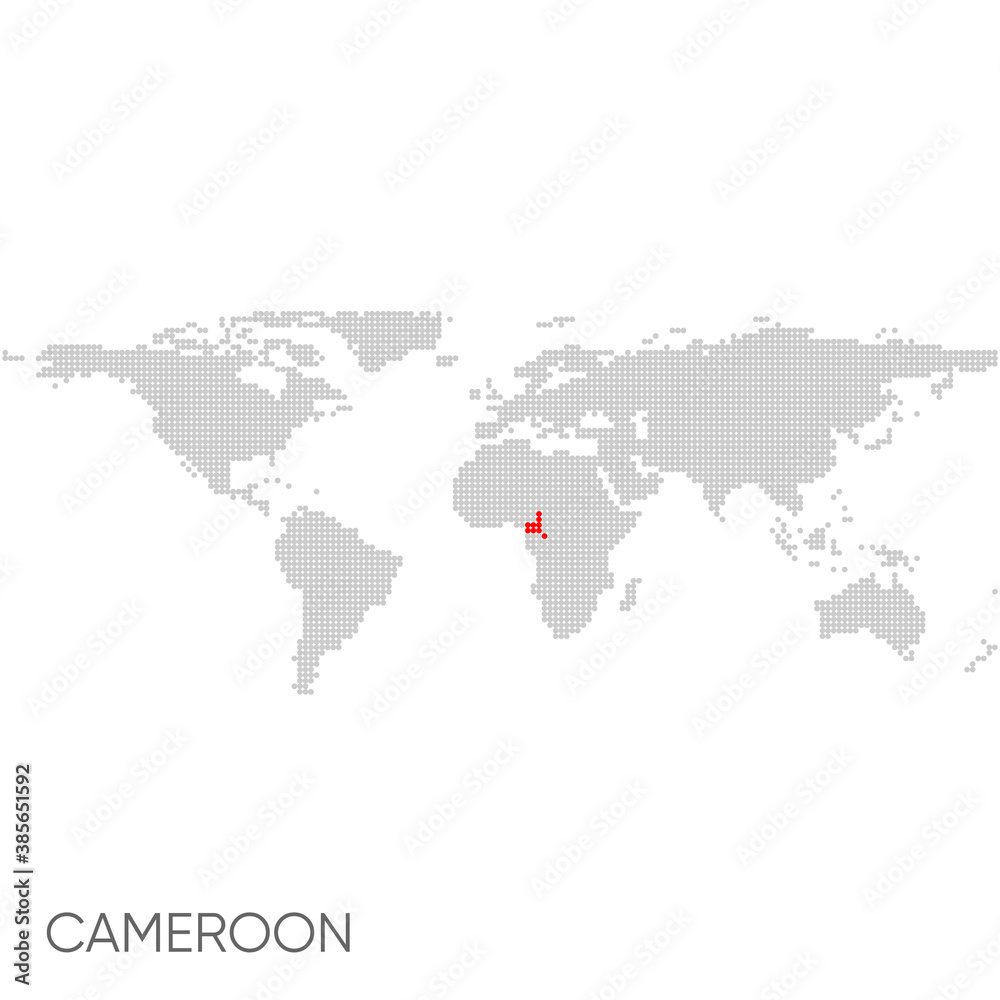 Dotted world map with marked cameroon
