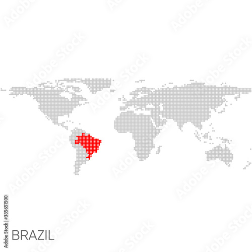 Dotted world map with marked brazil