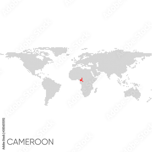 Dotted world map with marked cameroon